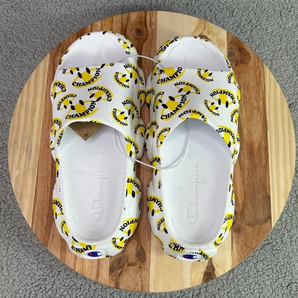 Champion Men\'s Meloso Squish Smile Slides Sandals White Black Yellow Sz 11 main image 7